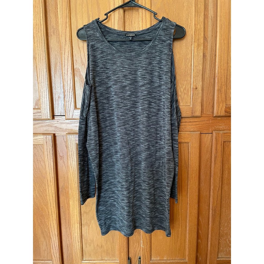 Express Cold Shoulder Dress Slouchy Long Sleeve Space Dyed Gray Womens M Tunic - Picture 2 of 13